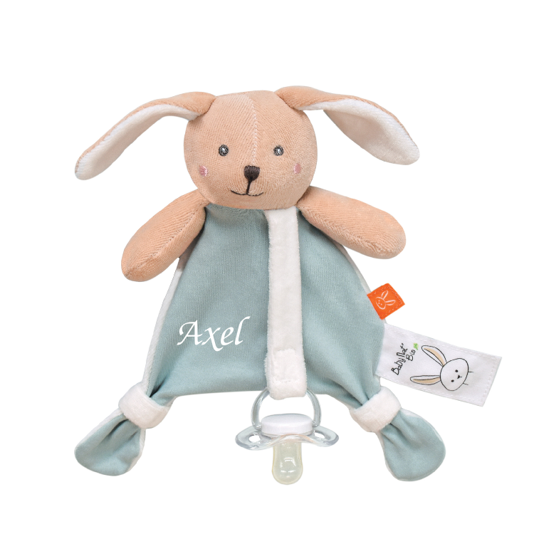  - coton bio - attache-sucette lapin bleu 18 cm 